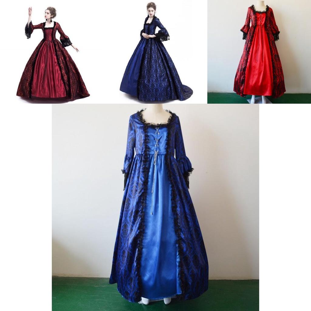 Luxurious Womens Medieval Marie Antoinette Dress With Long Sleeves Victorian Style
