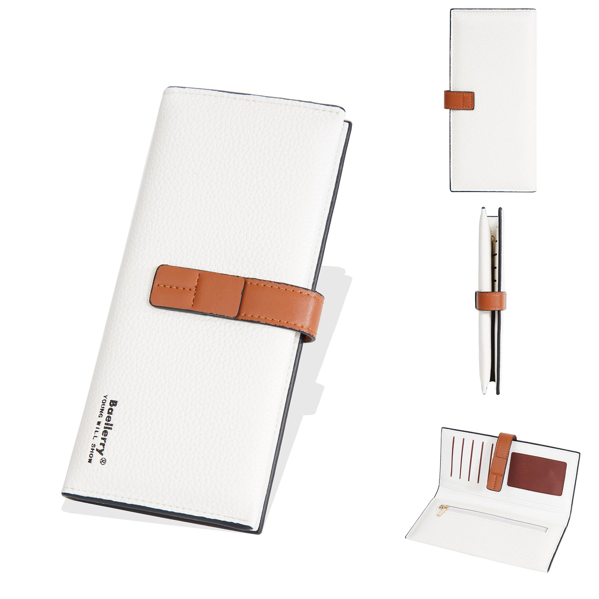 Women s Baellerry Long Wallet Clutch: Multi-Card Slot, Buckle, Color-Block, Zipper Card Holder for Versatile Use. бежевый
