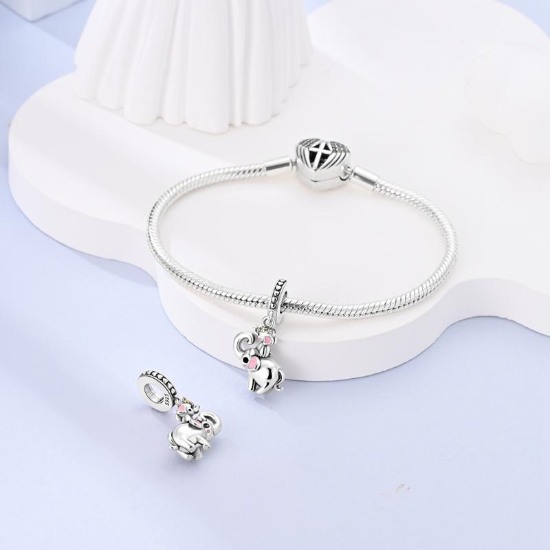 Elephant Parent-Child Pendants Plata R Original Beads Fit Originalcharms Bracelet Beads Jewelry Gifts For Women