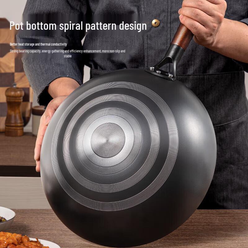 ONYLM 34cm Pre-Seasoned Cast Iron Wok with Lid