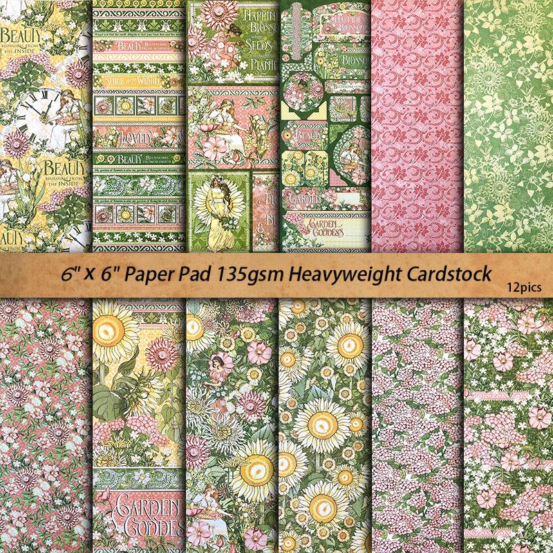 Retro Goddess Garden Journal Decorative Paper: 12 Sheets of Plants & Flowers Stickers