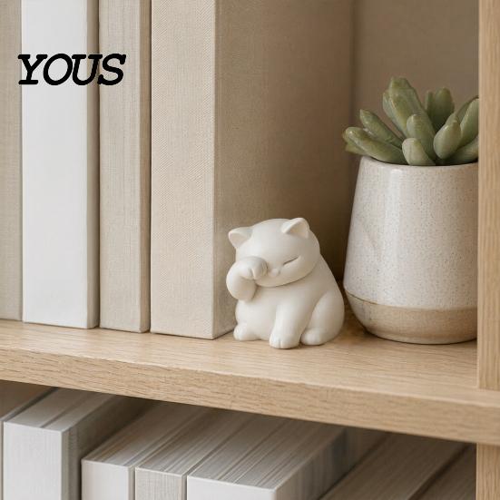 Lazy Cat Cute Statue Ornament, 3D Printed Decompression Decoration, Matte Texture Face-covering Design Face Covering Figure for Desktop