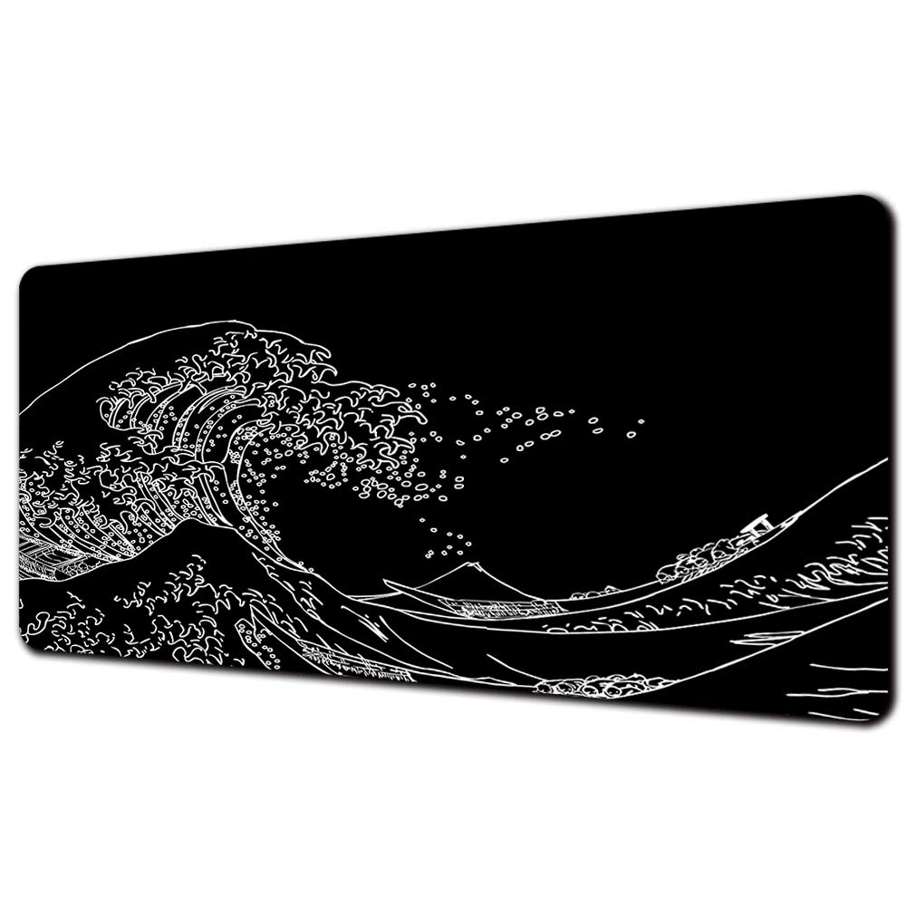 XXL Mechanical Keyboard Pad NonSlip Carpet Natural Rubber Table Mat Art Mouse Pad PC Gaming Black And White Great Wave Desk Pad