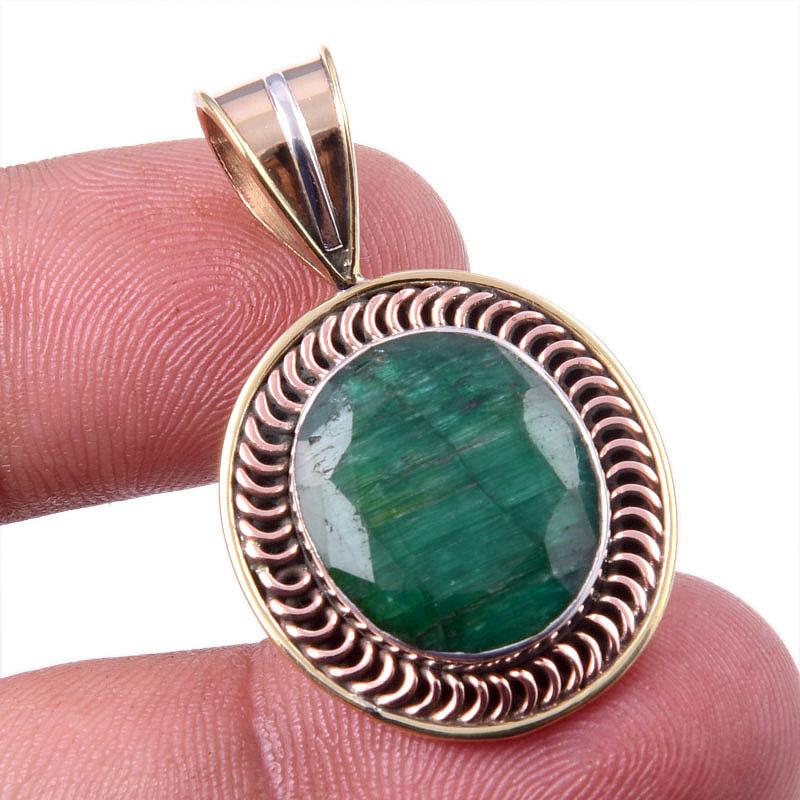 

Emerald(Simulated) Handmade 925 Sterling Silver Gift Two Tone Pendant 1.25 b1g31