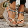 Modische Bohème-Sandalen mit Keilabsatz und Quasten für Damen Sommer 2025 Bedruckte geflochtene Gladiatorensandalen Damen Klobige Plateausandalen Sandalias Mujer