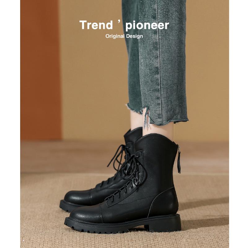 Martin boots women's autumn and winter new leather short boots women's platform boots women's lace-up soft leather short boots