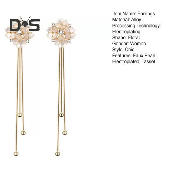 1 Pair Women Hanging Earrings 3D Clover Shape Tassel Faux Crystal Electroplated Anti-allergy Lightweight Ear Decoration Jewelry Party Prom Long