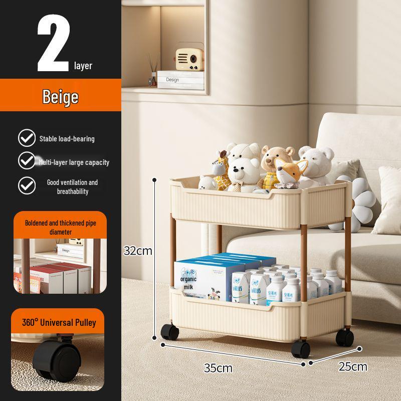 Compact Multi-Layer Mobile Storage Rack for Bedroom, Bathroom, or Living Room