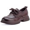 All cowhide retro small leather shoes medium heel platform lace-up wide head leather shoes genuine leather mother single shoes