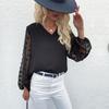 Women V-Neck Chiffon Blouse Casual Long Sleeve Loose Solid Color Shirt Office Lady Hairball Decoration Top Fashion Wear