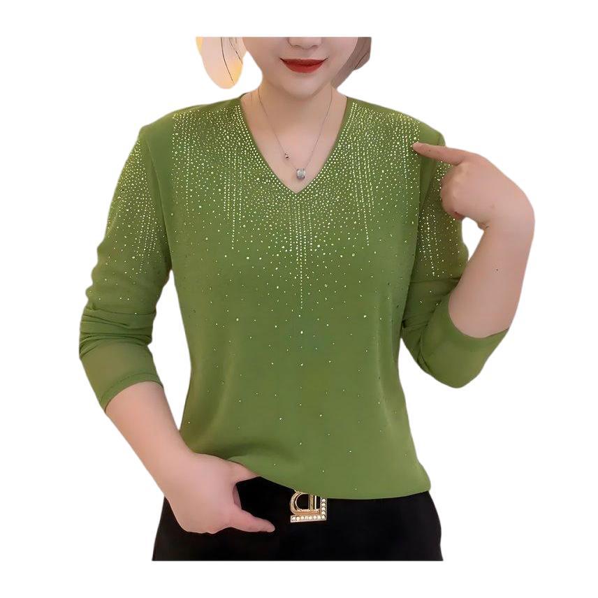 2026 Spring/Autumn Women's Rhinestone Knit Cardigan & Long Sleeve V-neck T-shirt