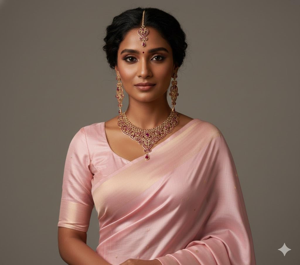 Touchstone Indian Bollywood Royal Look Stunning Designer Jewelry Necklace Set for Women Pink