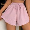 Summer Women Shorts Drawstring High Elastic Waist Loose Irrgular Hem Plus Size Pocketed Pure Color A-line Thin Casual Sport Homewear Short Pants
