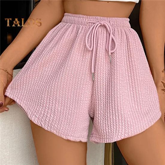 Summer Women Shorts Drawstring High Elastic Waist Loose Irrgular Hem Plus Size Pocketed Pure Color A-line Thin Casual Sport Homewear Short Pants