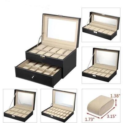 Watch Box 10/20/24 Slots Mens Case Glass Top Black and Gray Display Organizer Lockable