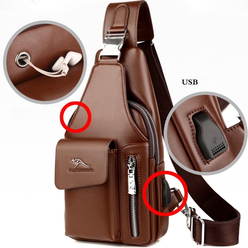 Men's Chest Bag USB One-shoulder Messenger Chest Bag Casual Fashion Bag Diagonal Backpack