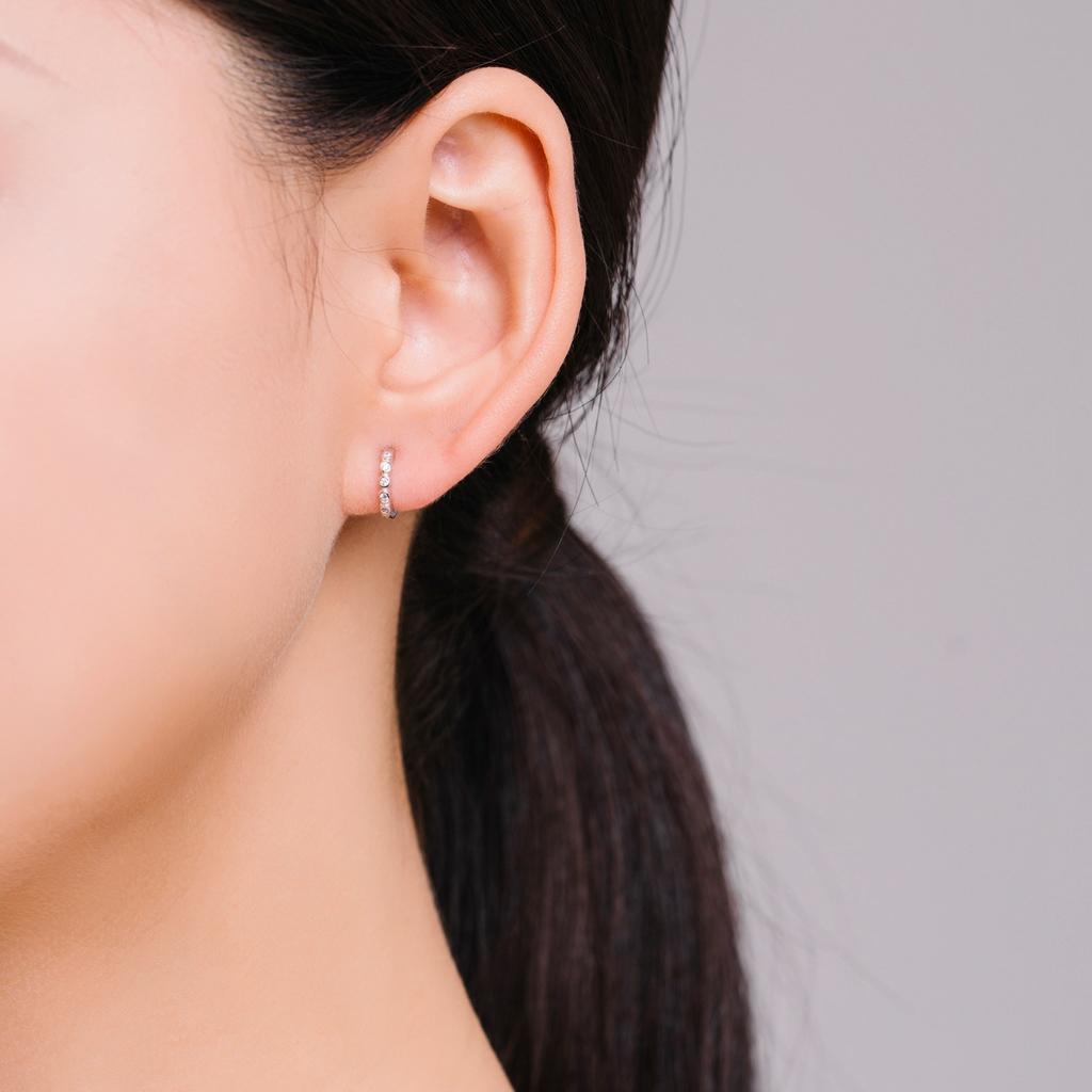 Modian Silver Turquoise Tiny Earring Real 925 Silver Round Clear CZ Hoop Earrings For Women Girl Party Fine Jewelry