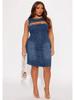 European & American Style Women's Spring Fashion Studded Round Neck Sleeveless Denim Dress 89378
