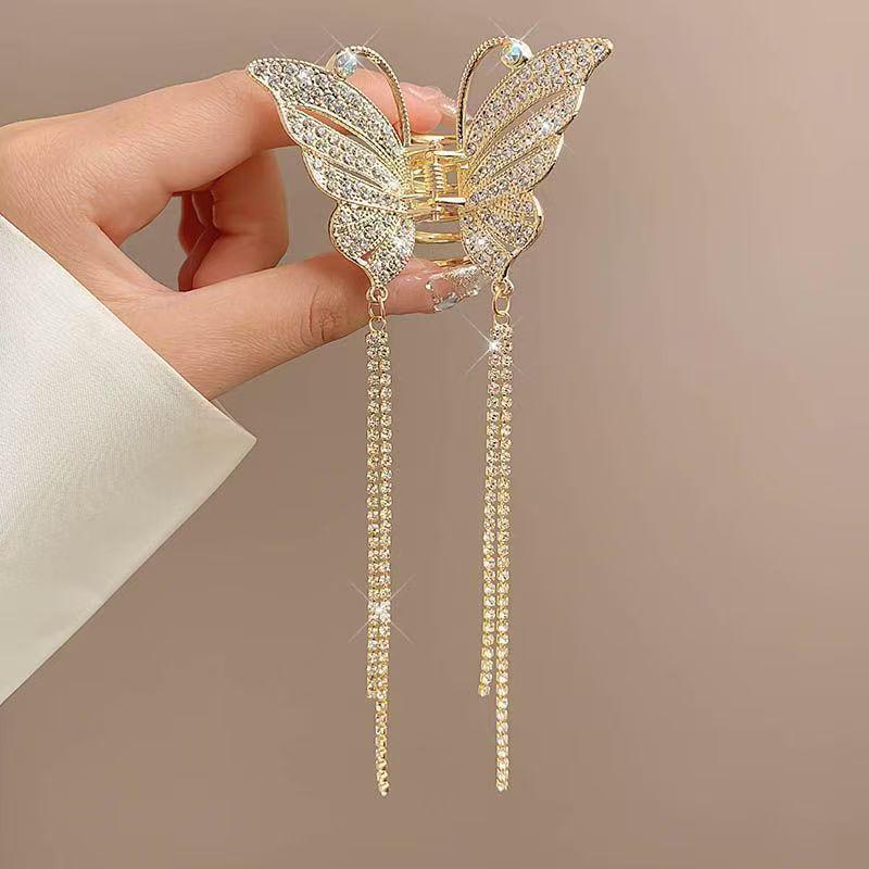 Elegant Metal Butterfly Hair Clip: High-End Tassel Claw for Women's Half-Up Ponytail