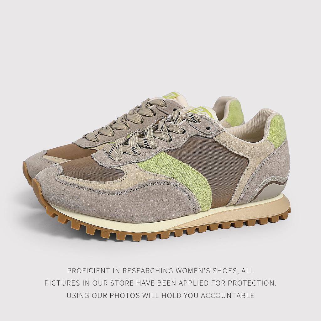Korean Ugly BigHead Shoes, Mesh ColorBlock Genuine Leather Forrest Ah Gump Shoes, Women'S LaceUp Versatile Waffle Shoes