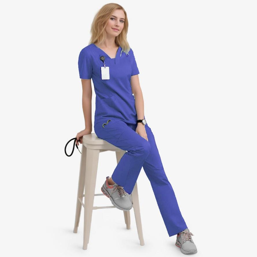Set Costum Asistent Medical cu Mânecă Scurtă și Gât în V pentru Sala de Operații, Elastic, Uscare Rapidă, Spălare Manuală, Costum de Izolare Chirurgicală, Uniformă Doctor