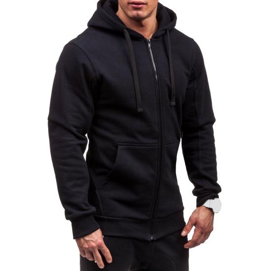 Men Hoodie Hooded Cardigan Zip Up Trendy Warm Pure Color Autumn Coat for Daily Wear