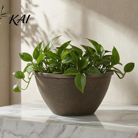 Outdoor Garden Planter Resin Flower Planters, Vintage Plant Pot with Drainage Hole & Saucer, Lightweight Saucer Tray for Indoor Outdoor, Retro