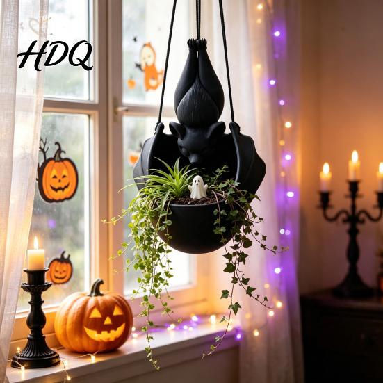 Gothic Hanging Planter Bat Plant Pot 3D Printed Owl Planter Halloween Sturdy Flower Pot Holder for Trailing Vines Home Porch Balcony Decor Creative