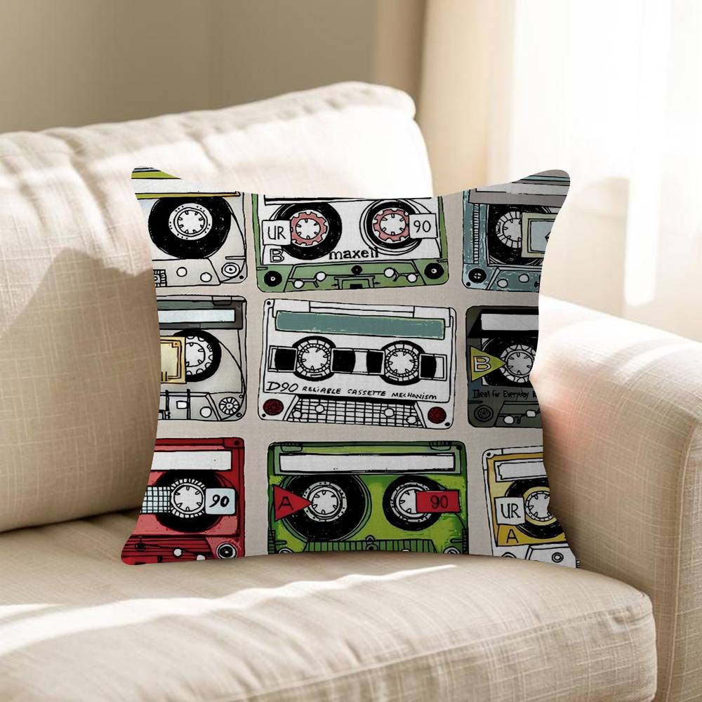 Magnetic Radio Tape Cassette Maple Design Cushion Cover Happy Autumn Harvest Decor Holiday Decorati Pillow Cover