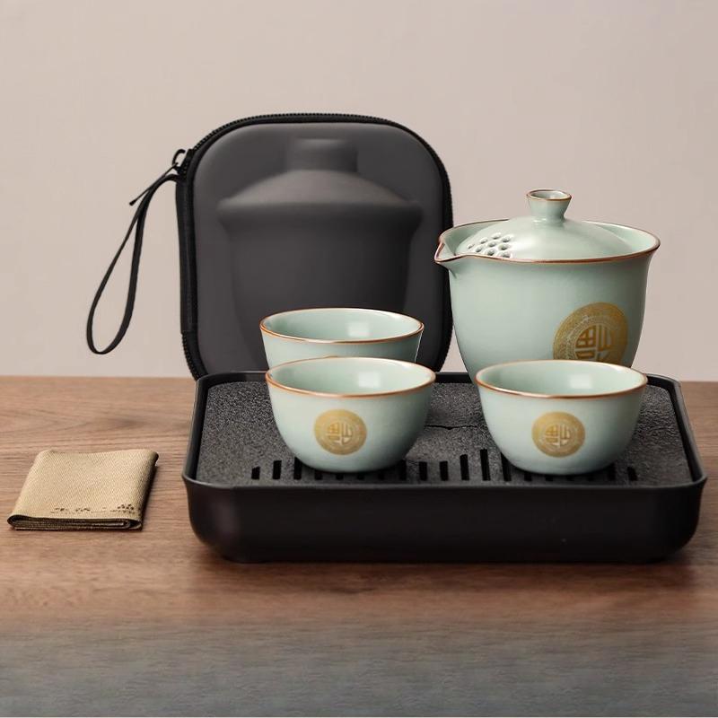 Portable Travel Tea Set One Person Drinking Single Workstation Small Tea Set Ru Kiln Teacup Outdoor Brewing Teapot Tea Set