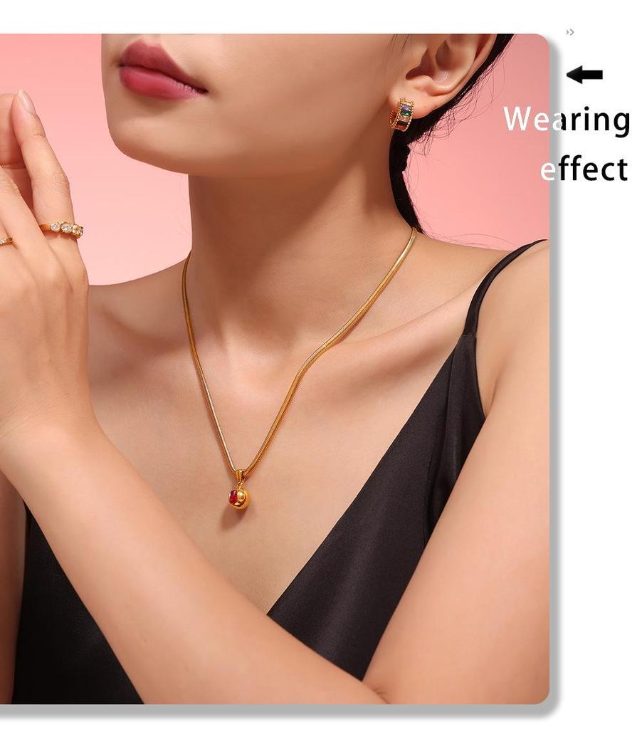 18k Gold-Plated Titanium Steel Geometric Zircon Pendant Necklace - European & American Fashion Style
