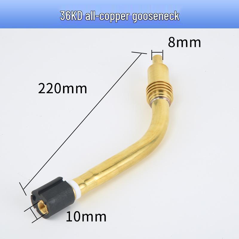 Binzel Style 36KD Argon Arc Welding Gun: All-Copper Bent Nozzle, Contact Tip, Protective Rod, Splitter.