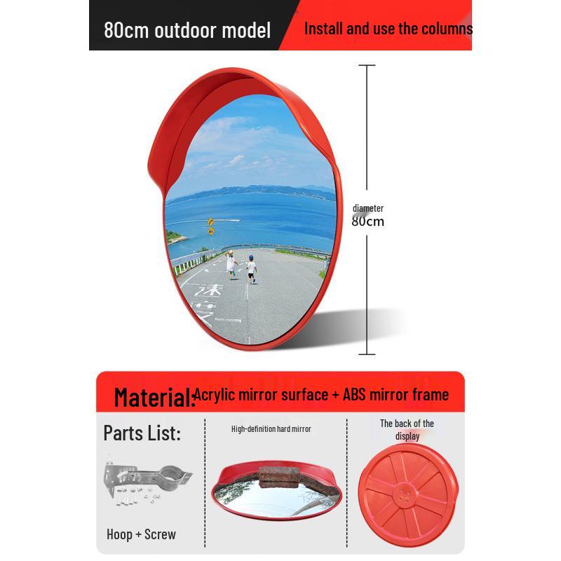 Outdoor Traffic Convex Mirror: Anti-theft Round Wide-Angle Reflective Mirror with Red Black Back