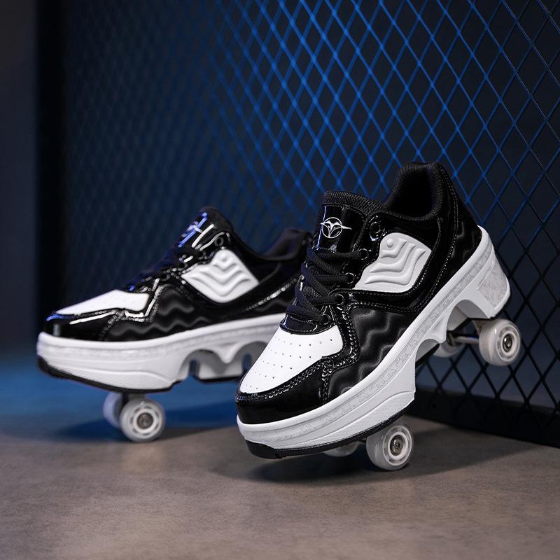 

Parkour Shoes 4 Wheels Deformation Roller Skating Shoes Kids Adults Unisex Sneakers Street Urban Fitness FSK Quad Skating Shoes 40