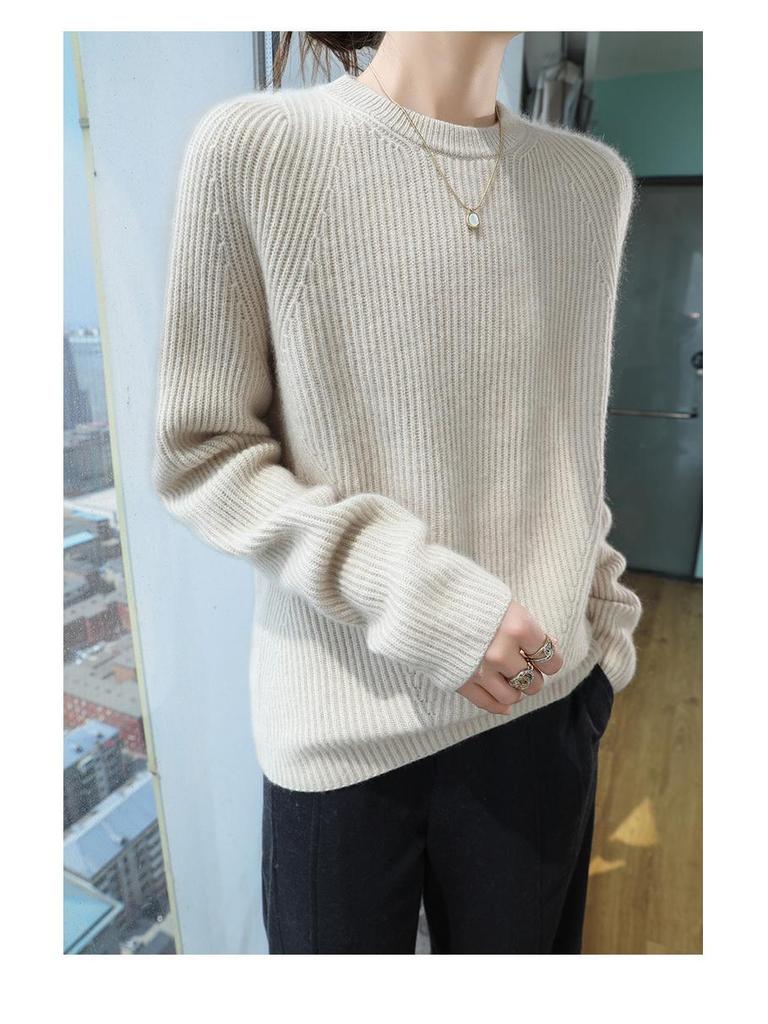 Women's Thickened Cashmere Sweater - Loose Fit, Round Neck, Long-Sleeved, Knitted Base Shirt for Autumn/Winter Fashion