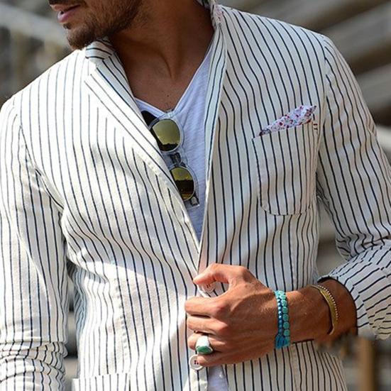 Abrigo de Traje Formal para Hombre con Solapa, Manga Larga, Estampado de Rayas, Bolsillos, Botones, Tapeta
