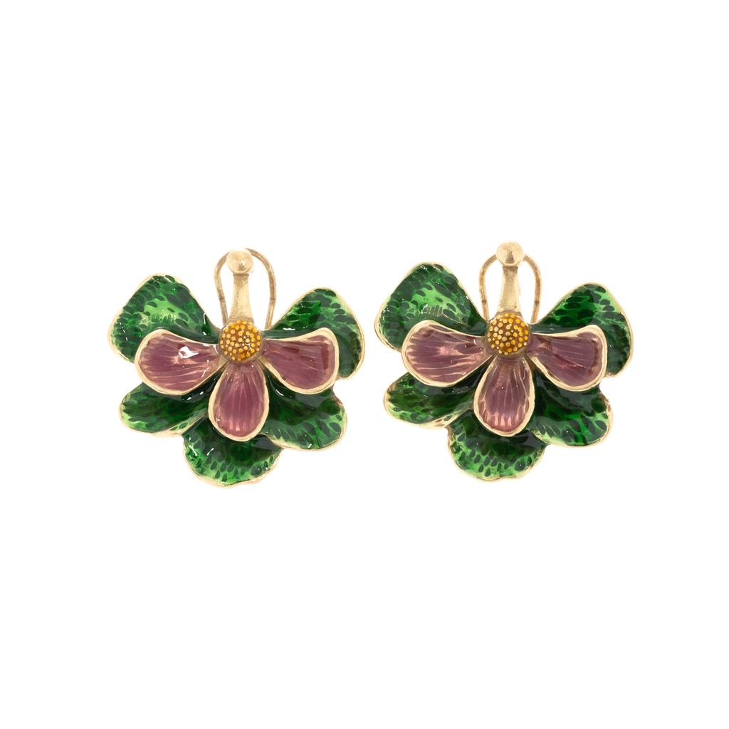 Light Luxury Niche, Retro Niche Color Enamel Glaze Flower Stud Earrings Gold-Plated Women'S Earrings Women'S High-End Sense