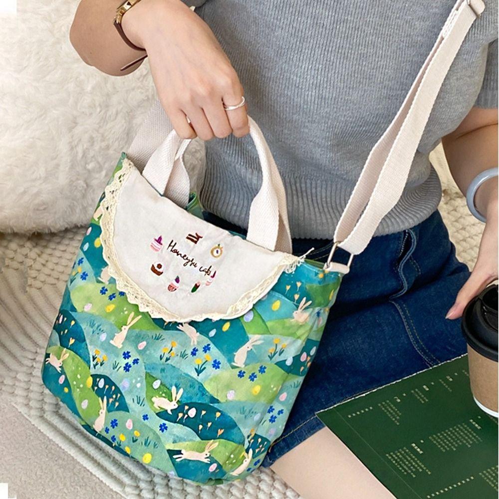 

Кружевная цветочная вышивка Холст Сумка Цветок Холст Сумка Портативная тканевая сумка с принтом Женская