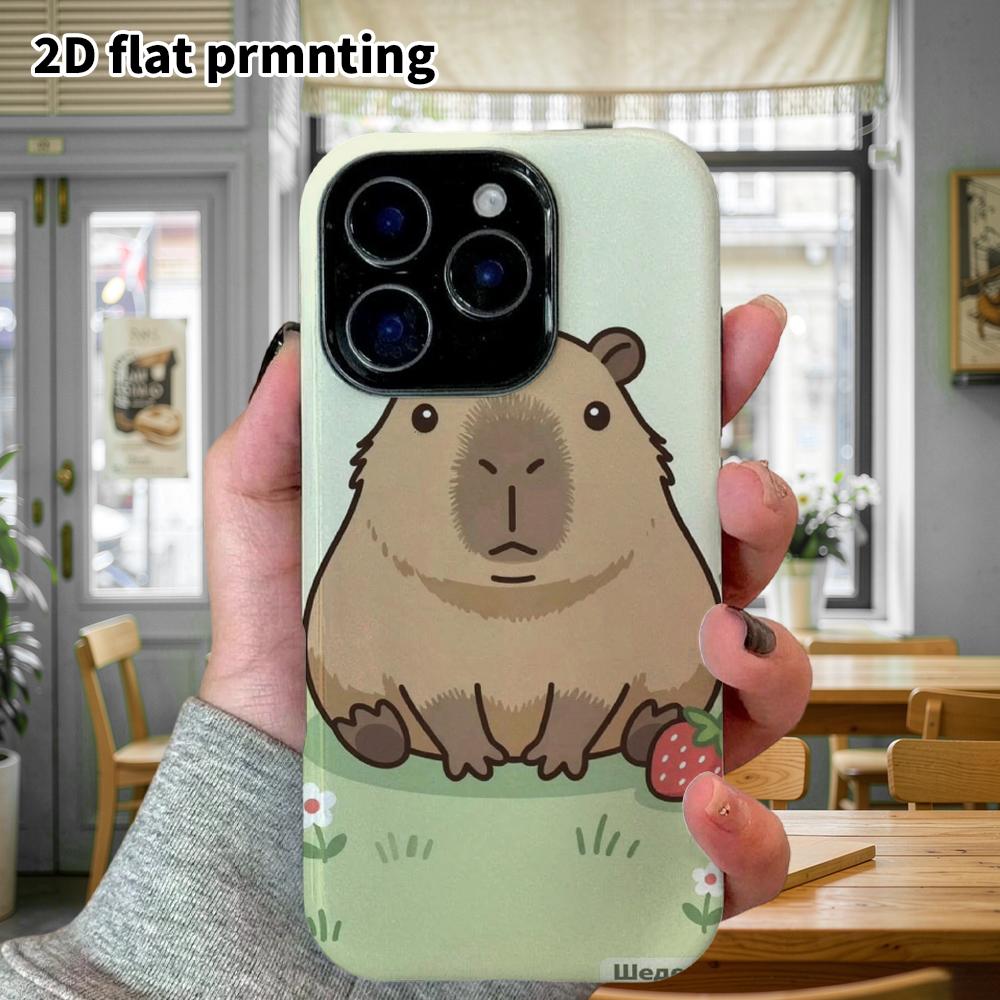 Phone Case: 2D Flat Design Suitable for iPhone 18 17 16 15 14 13 Pro Film Protective Case, Couple Style, Strawberry Capybara, Christmas and Halloween