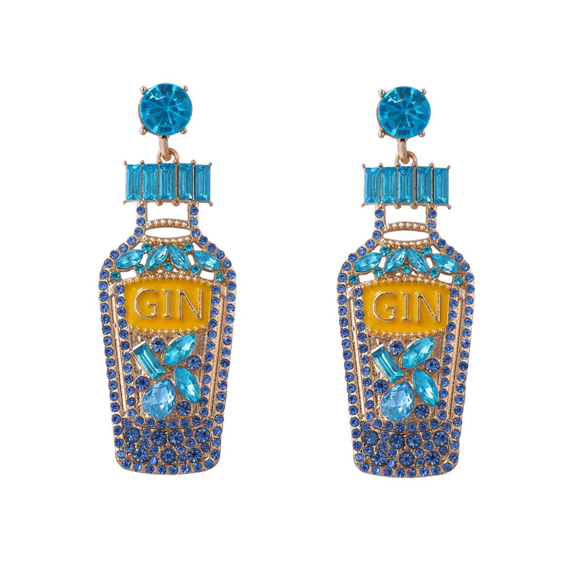 

Европейские и американские трансграничные серьги-подвески из сплава с инкрустацией бриллиантами, дизайн в виде винной бутылки, женские серьги, нишевый модный тренд, серьги с уникальным характером синий