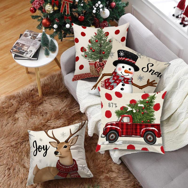 Polyester Christmas Pillow Cover Bedroom Study Home Decoration Holiday Print Cushion By Pillowcase