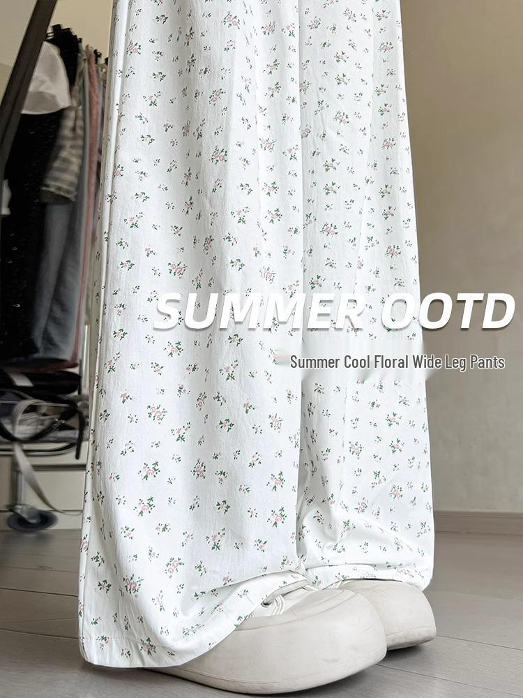 

Женские летние брюки с цветочным принтом и широкими штанинами: С высокой талией, на резинке, в стиле мори, на миниатюрный рост 145-150, повседневный и свободный. XL (116-125 lbs)