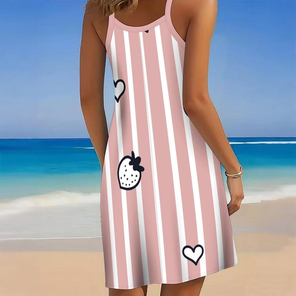 Women's Beach Dress Mini Dress Stripe Print Casual Modern Dress Sleeveless Loose Fit Outdoor Daily Summer