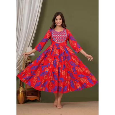 Women Anarkali Embroidered Rayon Kurta Gown Designer Party Wear Top Tunic Kurti SC-211210s