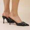 Fashion High Heels Pointed Toe High Heel Mules Slippers Women Fashion Bukle Decor Thin Heels Sandals Woman Pu Leather Slip On Party Shoe