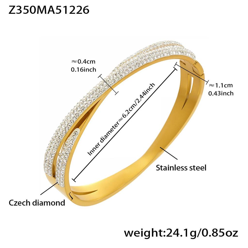 18k Gold Plated Stainless Steel Zircon Geometric Bracelet with Openable NK Chain, Super Shiny Light Luxury Style.