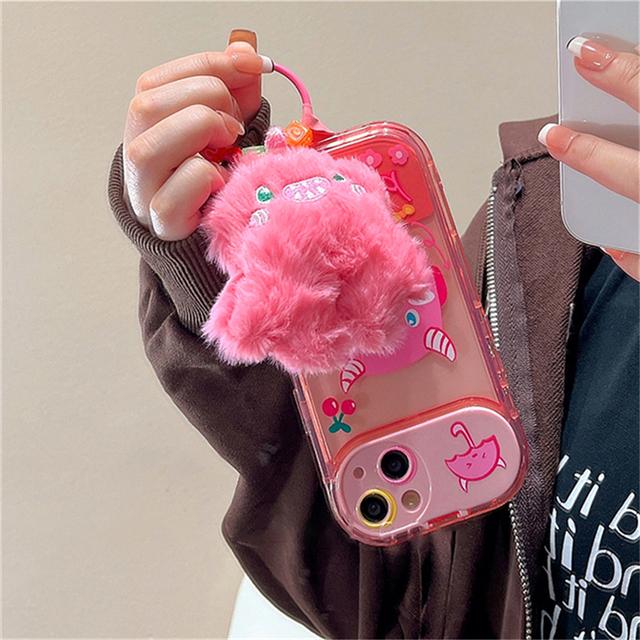 

Корейский милый чехол с 3d плюшевым кулоном Monster для Iphone 14 13 12 11 Pro Max Xr, противоударный мягкий чехол с держателем зеркала For iPhone 14