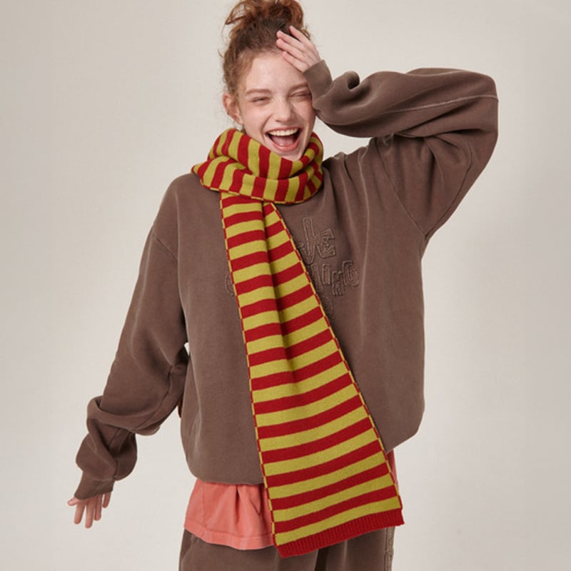 

Flatwave in Seoul Krul Wool Stripe Muffler Red Green single type