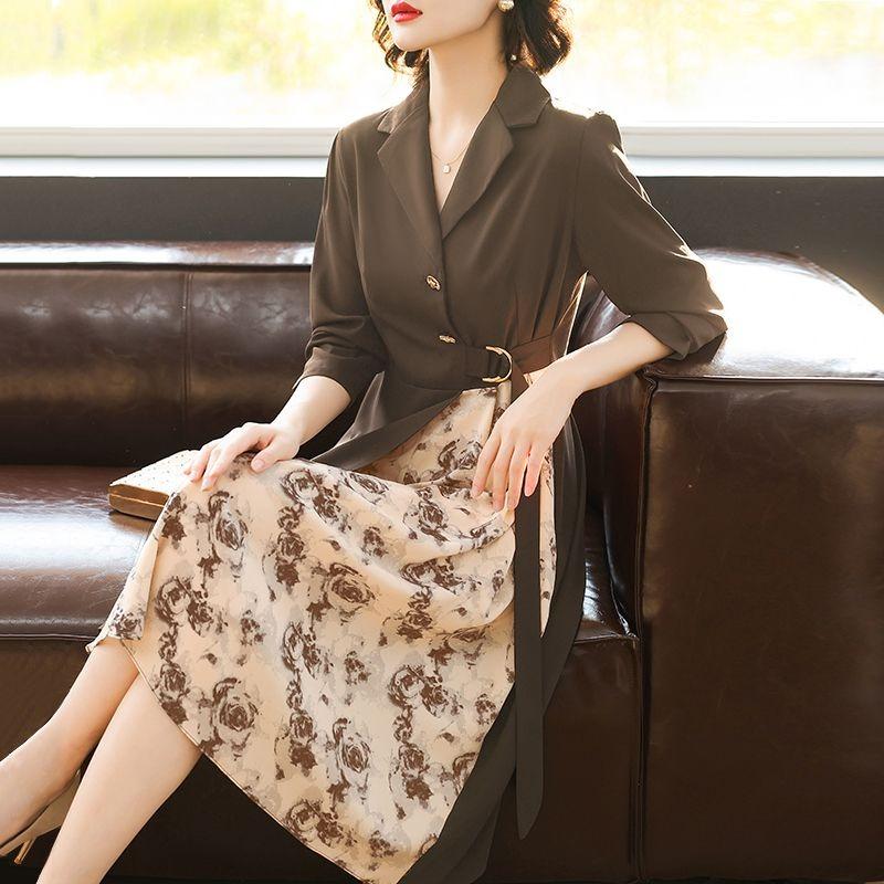 

Женский пуловер на пуговицах с принтом на лацканах, модный, повседневный, элегантный, с длинным рукавом, платье по талии XL хаки