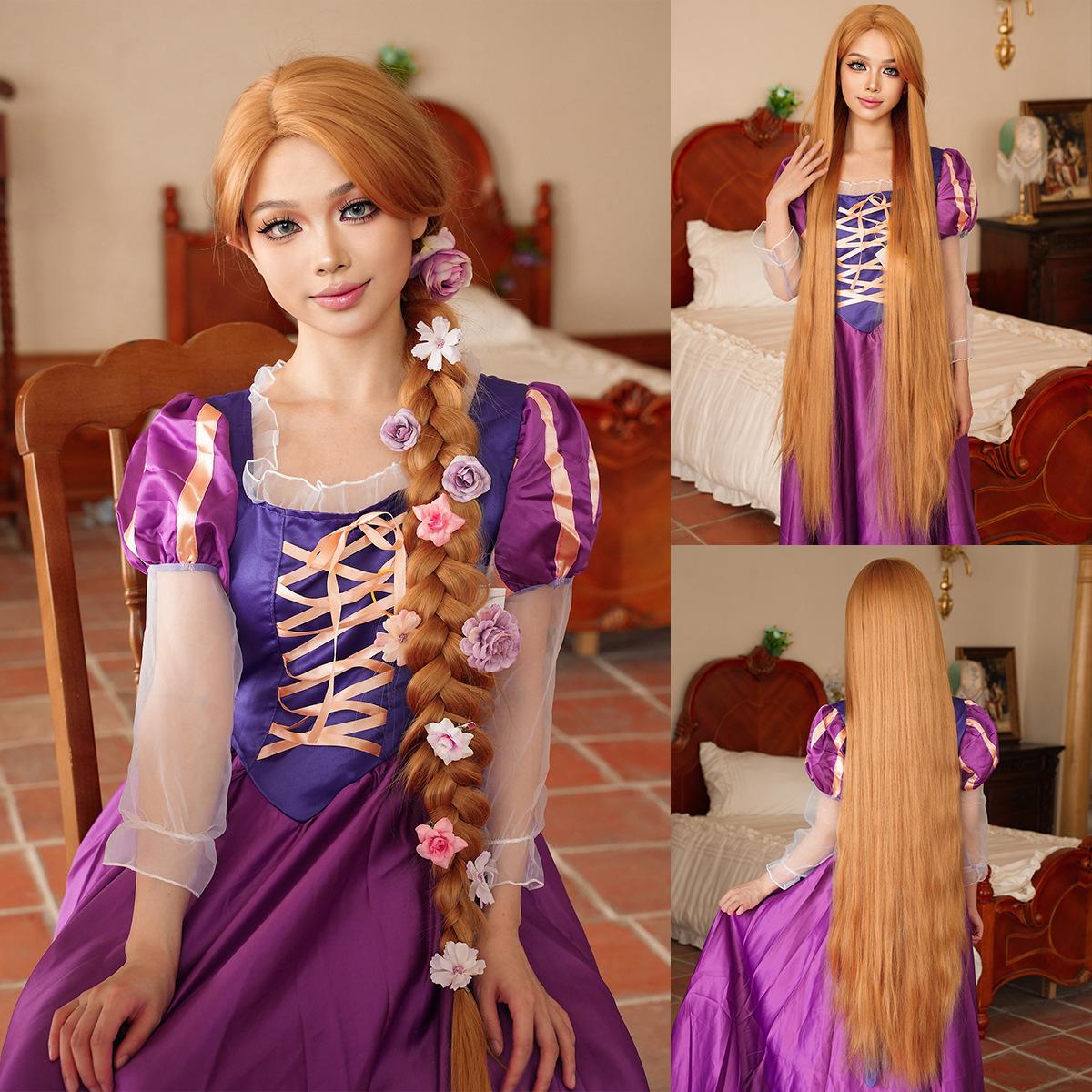 

Wig Extra Long Golden Straight Hair Halloween Street Dress High Quality Synthetic Wig